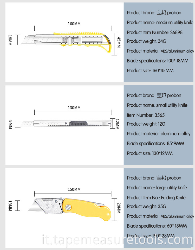 Dimensioni di vendita diretta della fabbrica 9mm18mm coltello multiuso autobloccante pesante coltello da carta da parati piantato tagliacarte